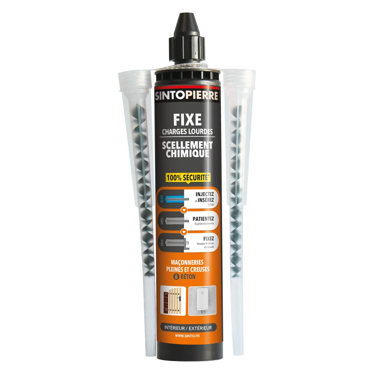 SINTO Scellement chimique 300ml | Fixe et scelle les charges lourdes, pierre matériaux creux et pleins, simple d'utilisation, témoin de pose, béton et brique