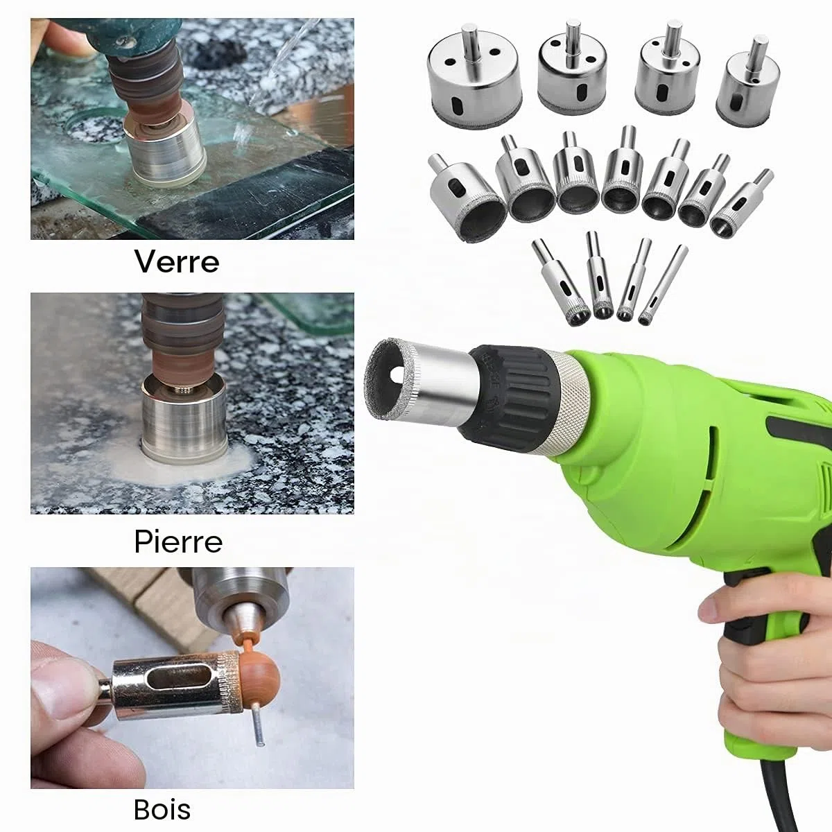flintronic Foret de Diamant, 15 Pièces Scie Cloches Outils Set, Scie Cloche Carrelage pour Verre/Carrelage/Céramique/Marbre/Porcelaine Acier Au Carbone 8mm-50mm