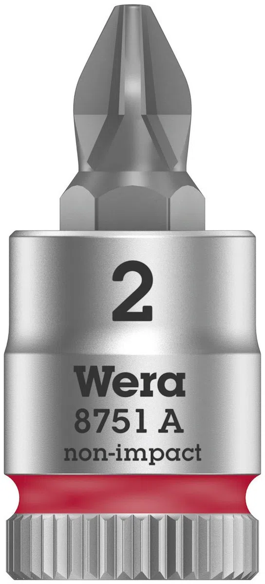 Wera 05003351001 8751 A Douille-Embout Phillips Zyklop à emmanchement 1/4", PH 2 x 28 mm, Rouge