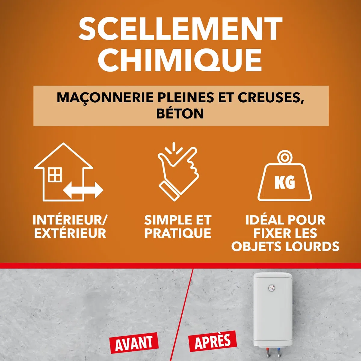 SINTO Scellement chimique 300ml | Fixe et scelle les charges lourdes, pierre matériaux creux et pleins, simple d'utilisation, témoin de pose, béton et brique