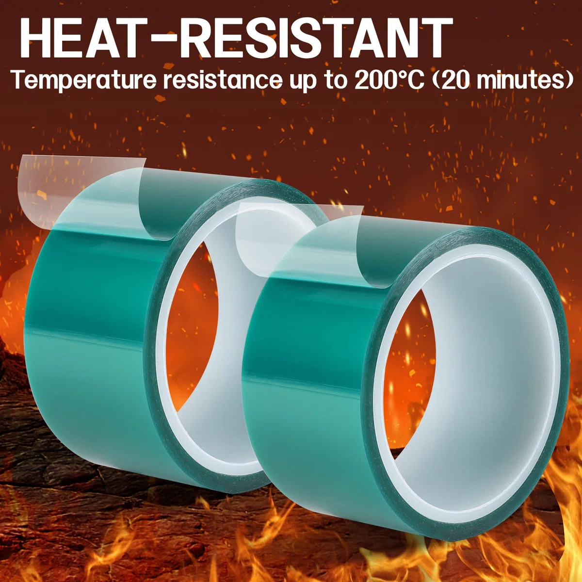 EXLECO 2Pcs Ruban Adhésif Haute Température 50mmx33m, Kapton Tape Vert, PET-Rubans Résistant à la Chaleur pour Imprimante Sublimation, Electronique Soudure, Masquage, Carte de Circuit Imprimé Isolant