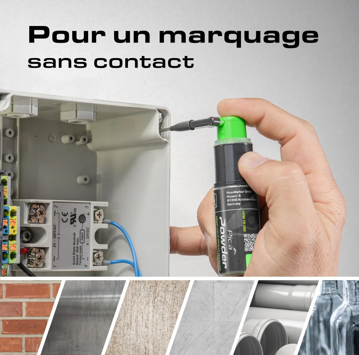Pica Spraymarker Powder 2020 Vert I Marqueur fluorescent pour perçage et trous profonds jusqu'à 250 mm I Marqueur rechargeable avec jusqu'à 1500 coups I Outil pour artisans pour la construction
