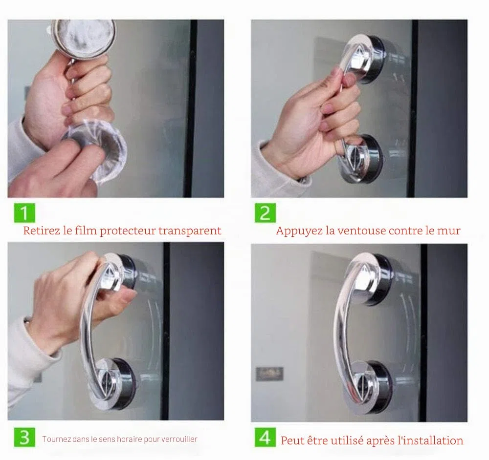 WANLIAN Ventouse puissante en verre miroir poignée de porte réfrigérateur tiroir salle de bain main courante baignoire douche cuisine (noir)