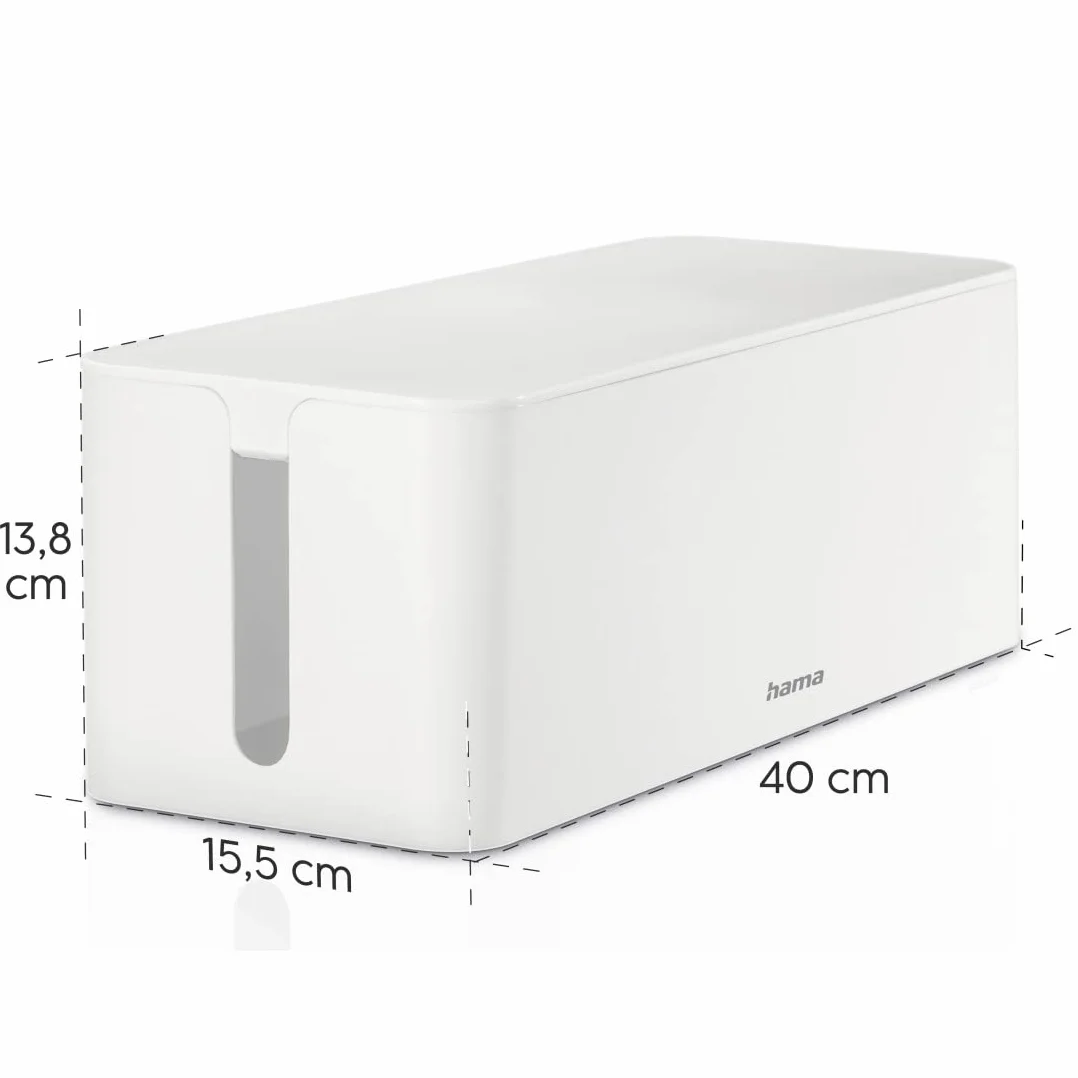 Hama Boîte pour câbles "Maxi" (Boite Rangement pour cables chargeurs et multiprises, boitier cache câbles 40x15,5x13,5cm, pieds en caoutchouc) Blanc 20662