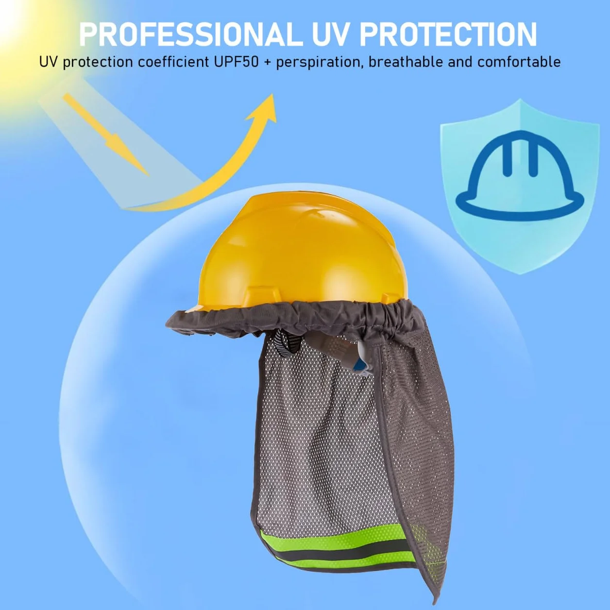Pare-Soleil pour Casque de Chantier, Protège-Nuque Réfléchissant en Tissu Bird-Eye, Protection Solaire Grise pour Travaux Extérieurs, Accessoire de Sécurité Respirant, 1 Pièce