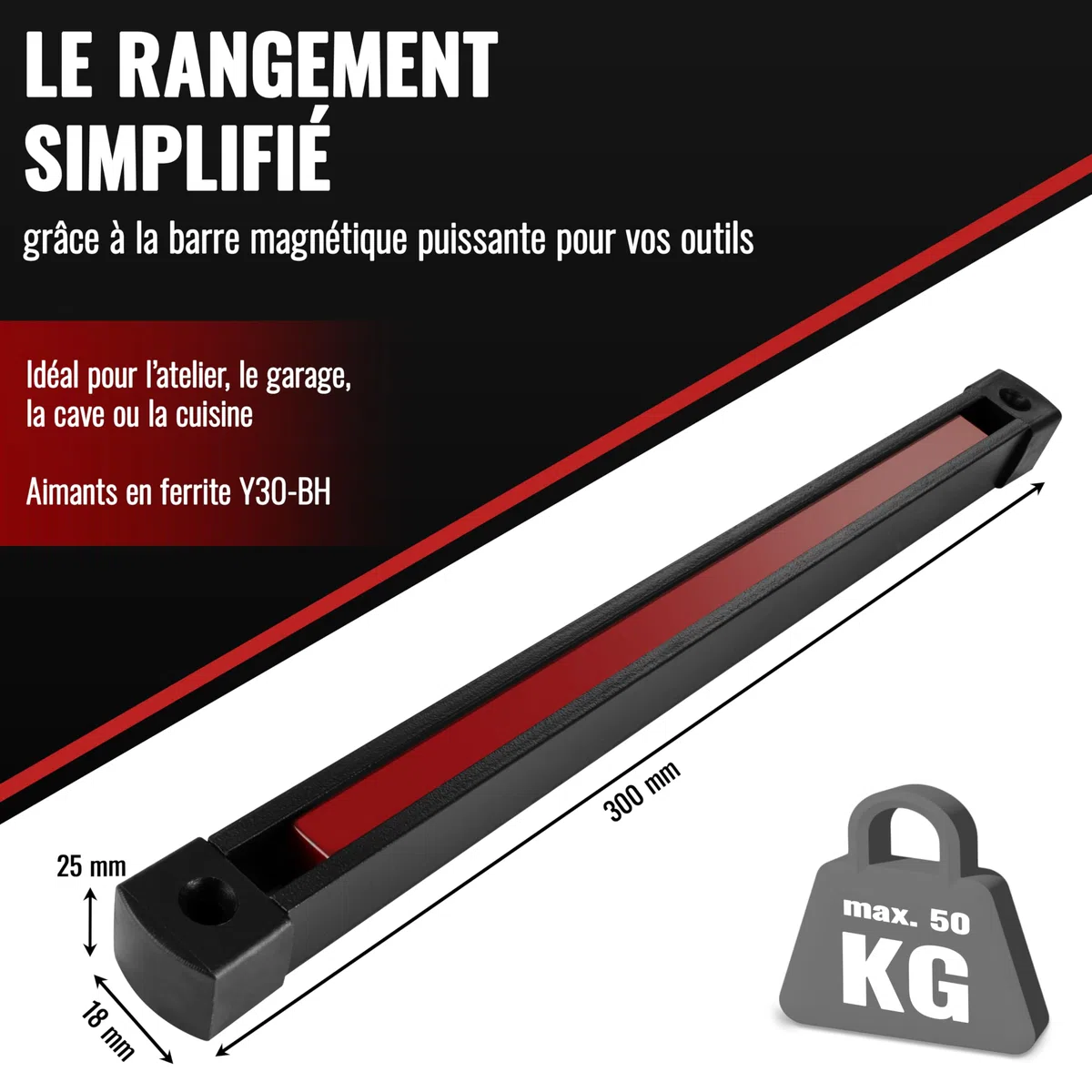 POPPSTAR Barre Magnétique pour Outils (30cm) pour Atelier & Garage