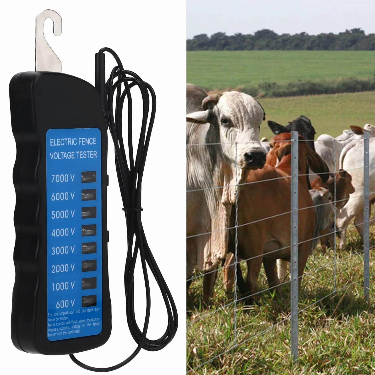 Testeur de clôture électrique, testeur de détection de Compteur de Tension Multi-lumière, détecteur de défauts de sécurité au néon, indicateur Portable avec sonde pour la Maison, Les Jardins