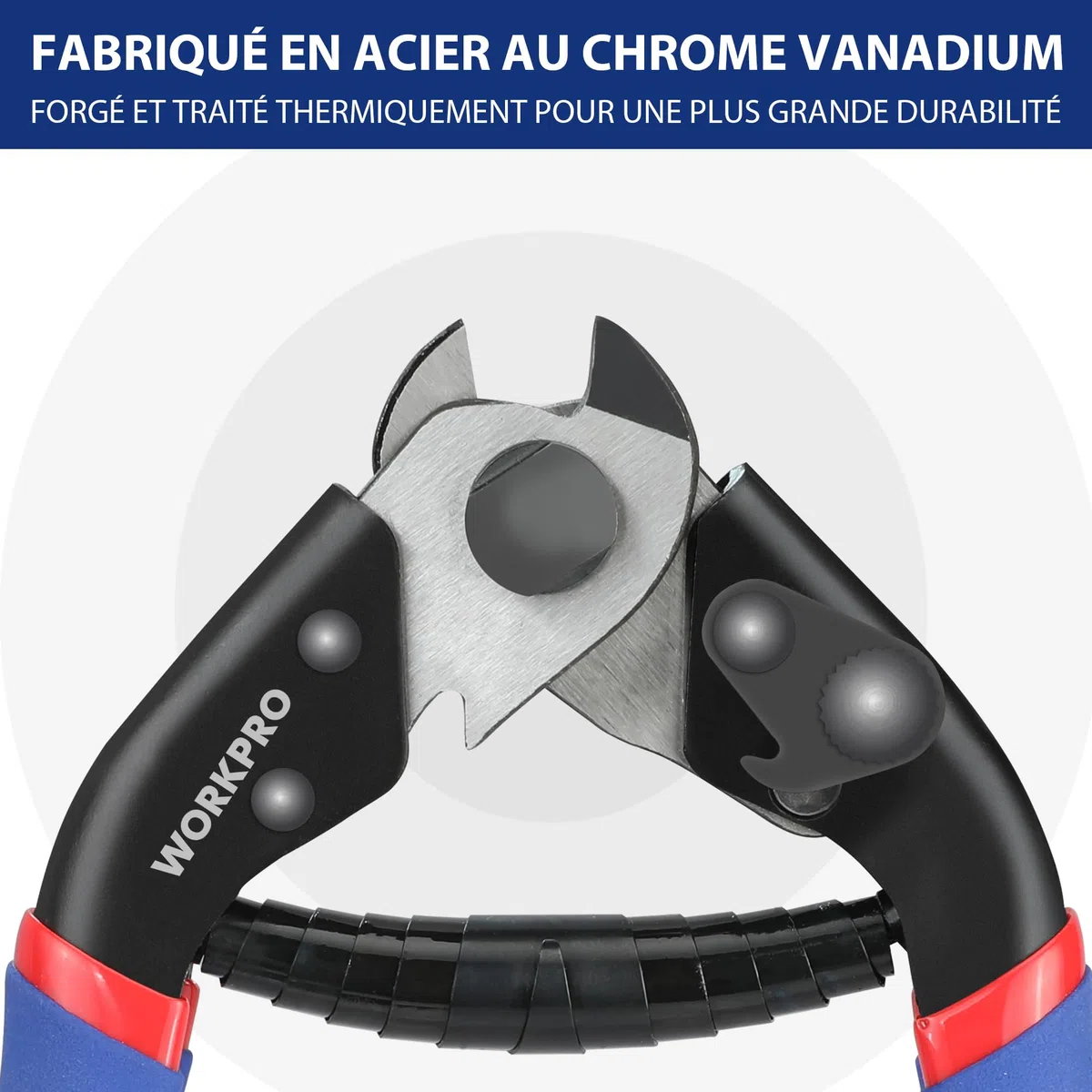 WORKPRO Pince Coupe-Câbles Forgé 190mm, Pince Coupante de Câble Métalliques, Mâchoire Durcie en Cr-V, Couper des Fils d'Acier Jusqu'à 6,5mm, Câbles, Cordes, Fils d'acier, Ressorts
