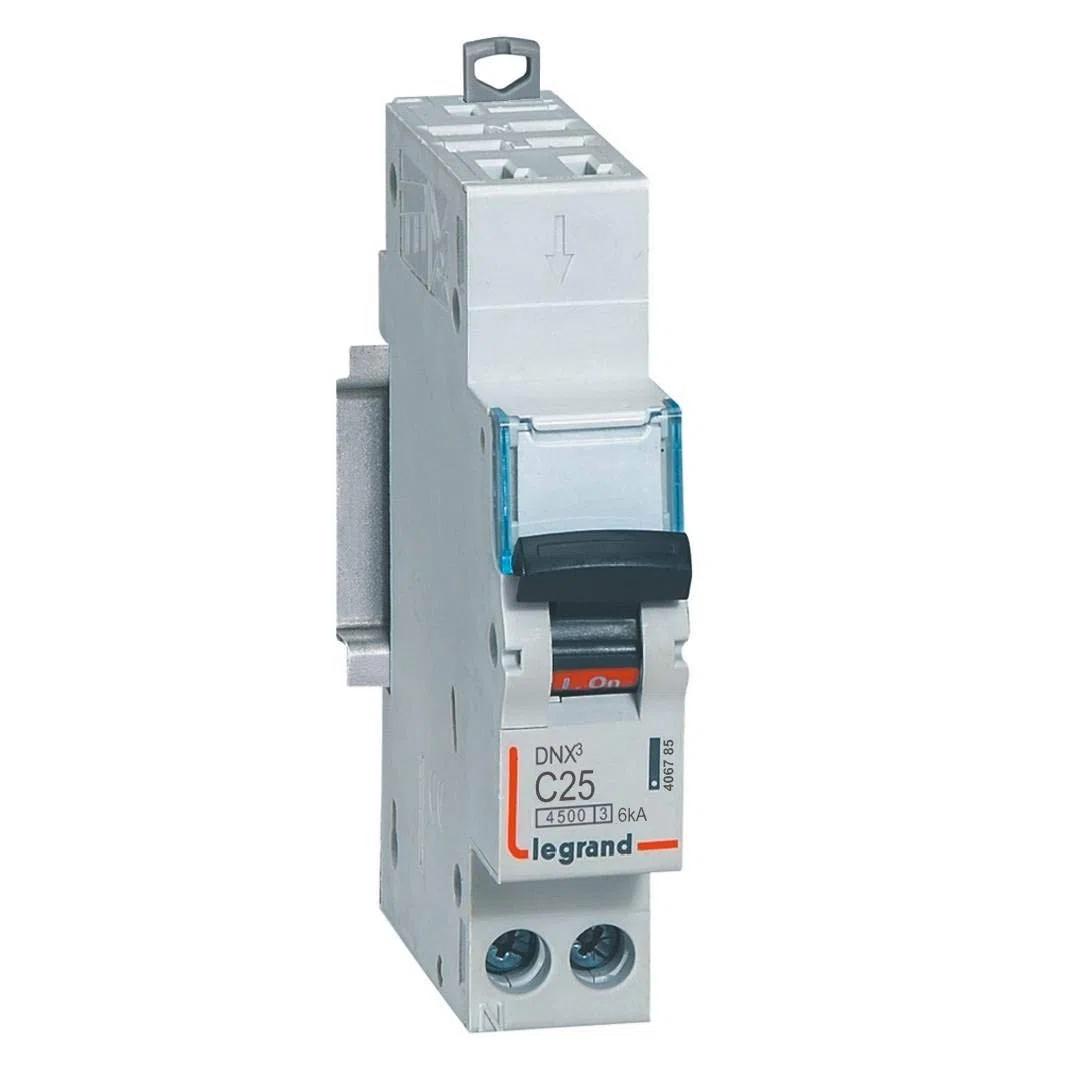 Legrand 406785 Dnx³4500 6kA Disjoncteur Phase+Neutre Arrivée Borne Automatique Sortie Borne à Vis, 1P+N, 230V, 25A, Courbe C, 1 Module