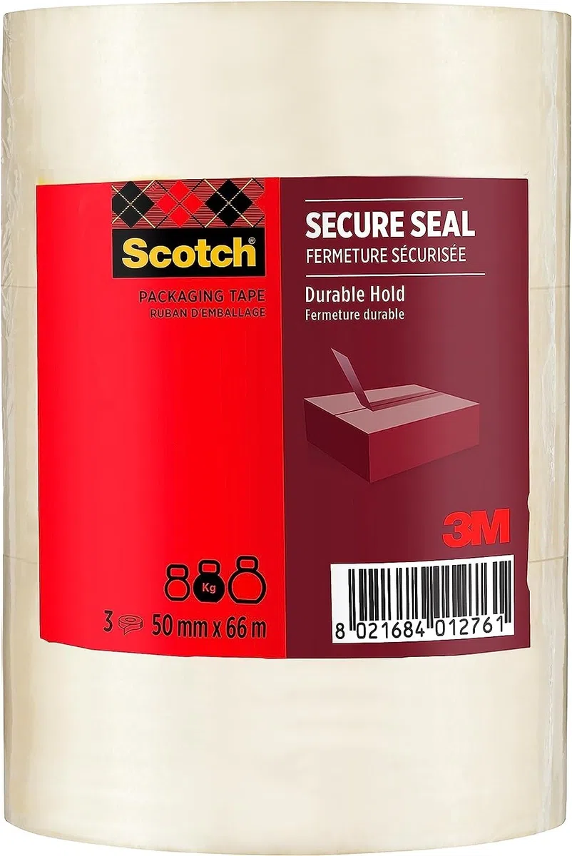 Scotch Ruban Adhésif d’emballage Pour Fermeture Sûre, Transparent, 50 mm x 66 m, 3 Rouleaux/Paquet - Idéal pour la Fermeture de Colis et des Boîtes d'Expédition