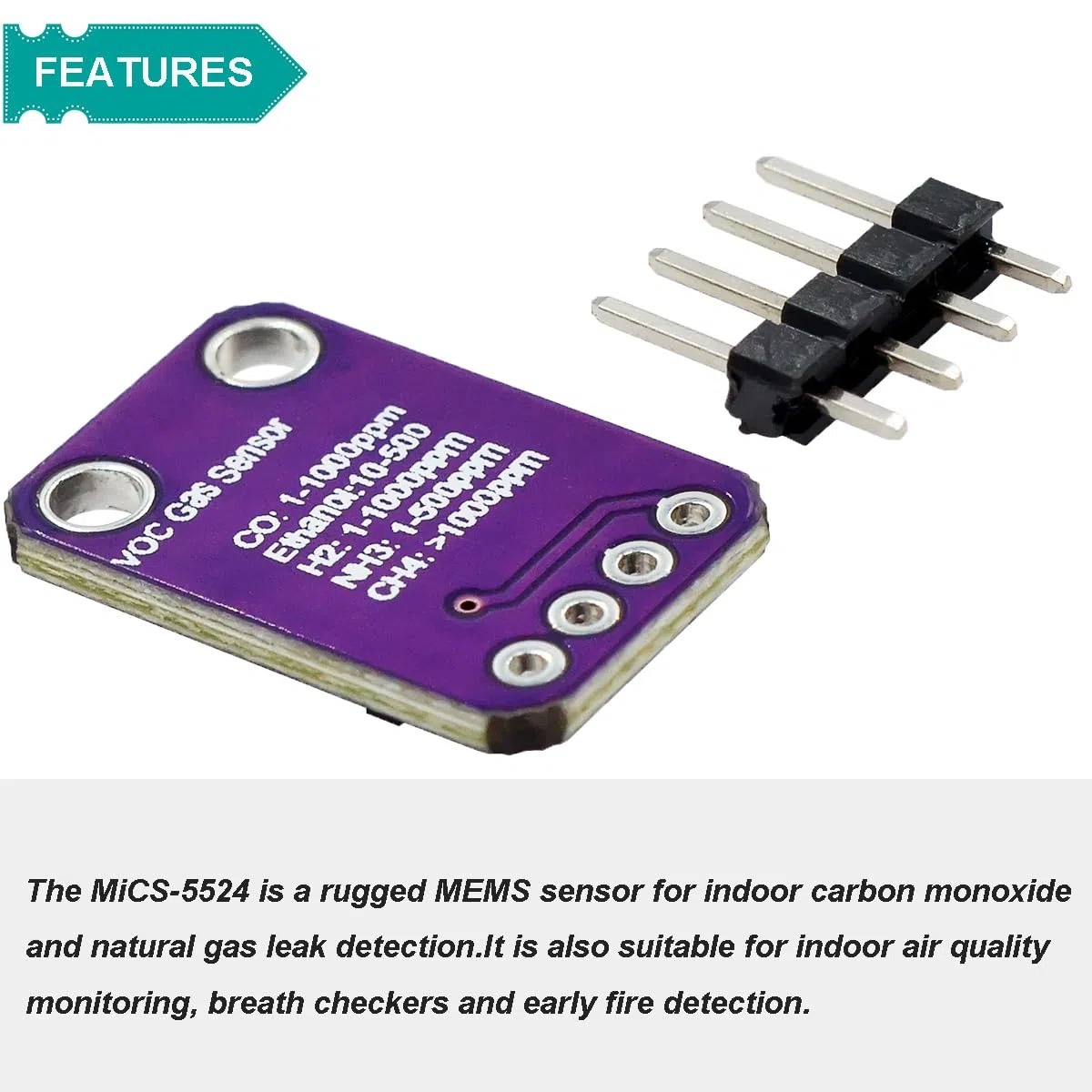 Module capteur de gaz Capteur de qualité d'air Capteur analogique MiCS5524 Détection de gaz CO, Alcool et COV avec câble pour Arduino pour Raspberry Pi