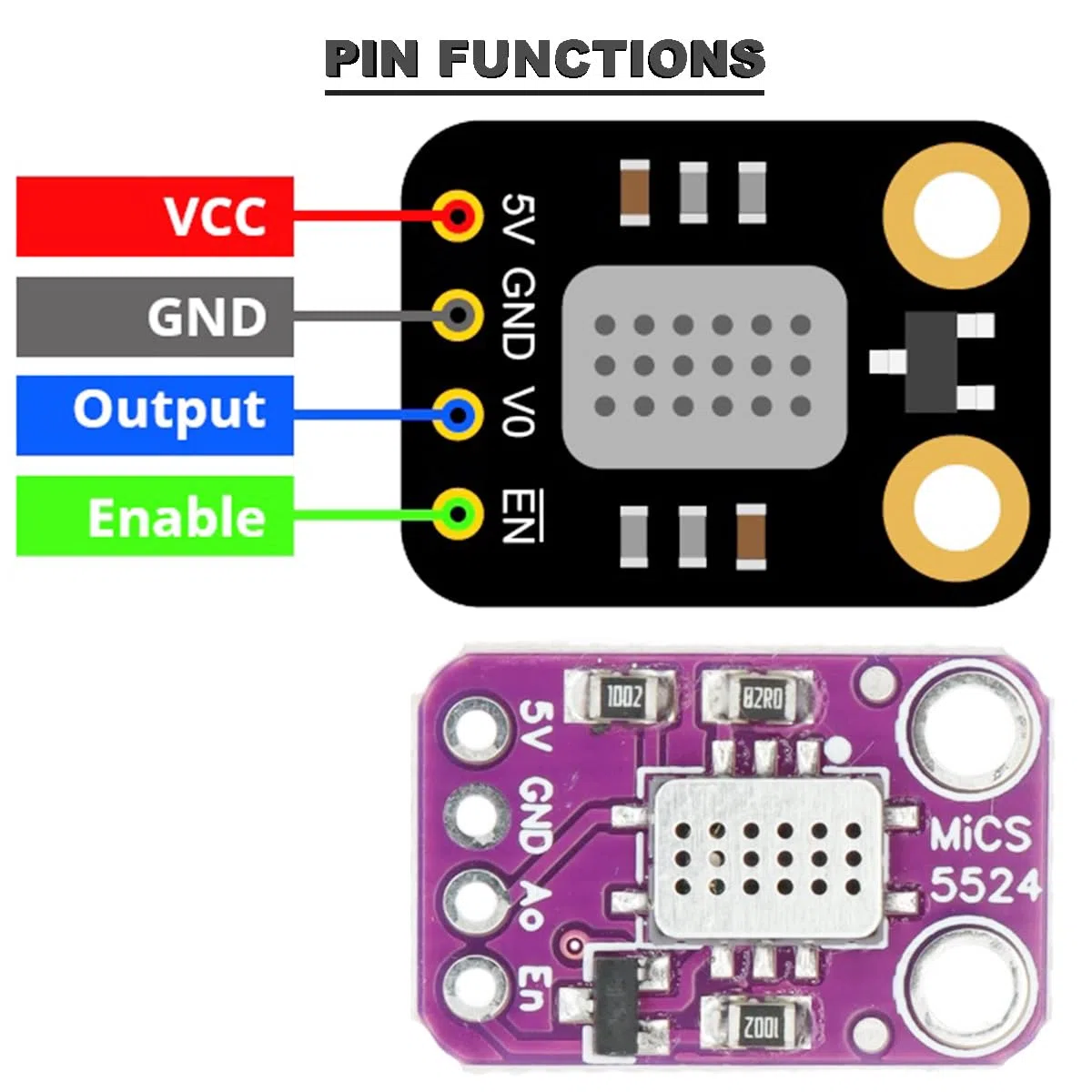 Module capteur de gaz Capteur de qualité d'air Capteur analogique MiCS5524 Détection de gaz CO, Alcool et COV avec câble pour Arduino pour Raspberry Pi