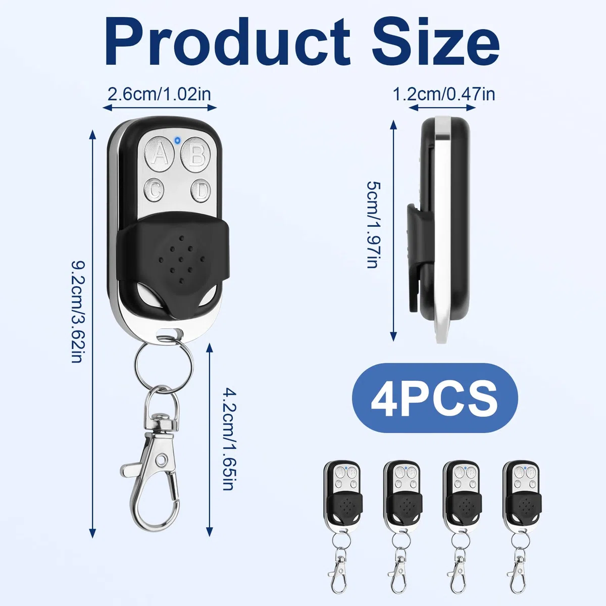 4 Pièces Telecommande Universelle Portail 433,92 MHz télécommande Garage Code Fixe Bip Portail Universelle Sans Fil Compatible 4 Boutons Touches Copieuse pour Voiture et Porte de Garage