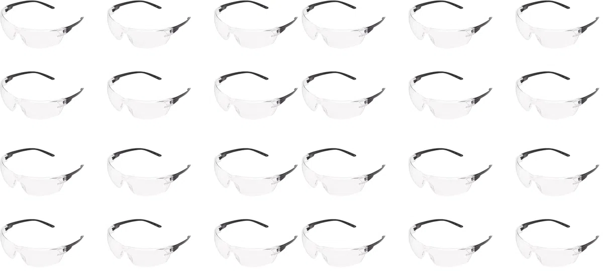 Amazon Basics Lunettes de sécurité (Transparent/noir), anti-buée, lot de 12