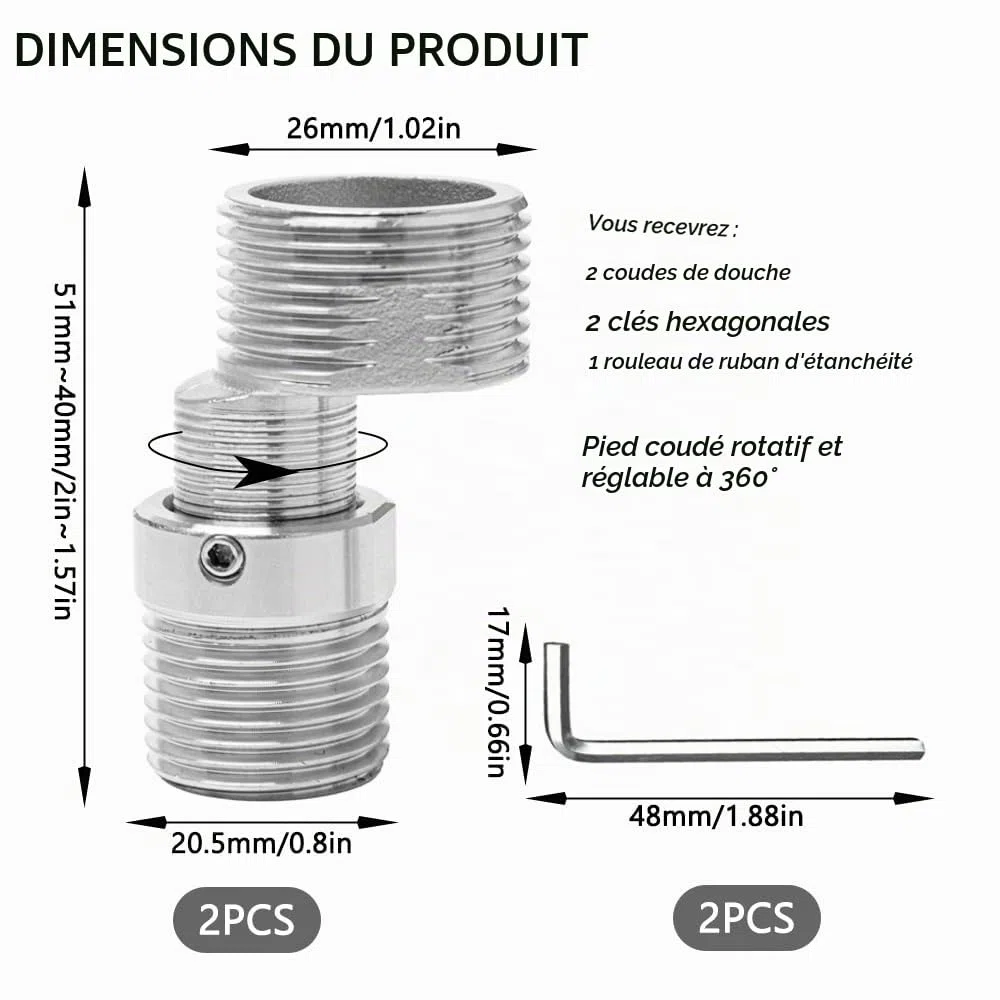 2 Pièces Raccord Excentré Mitigeur Longueur Réglable Pied Incurvé Coudé 3/4" x 1/2" Raccords De Tube Pivotant à 360 Degrés Robinet Coin Vis Excentrique Décalé de 10 mm pour Robinets Muraux