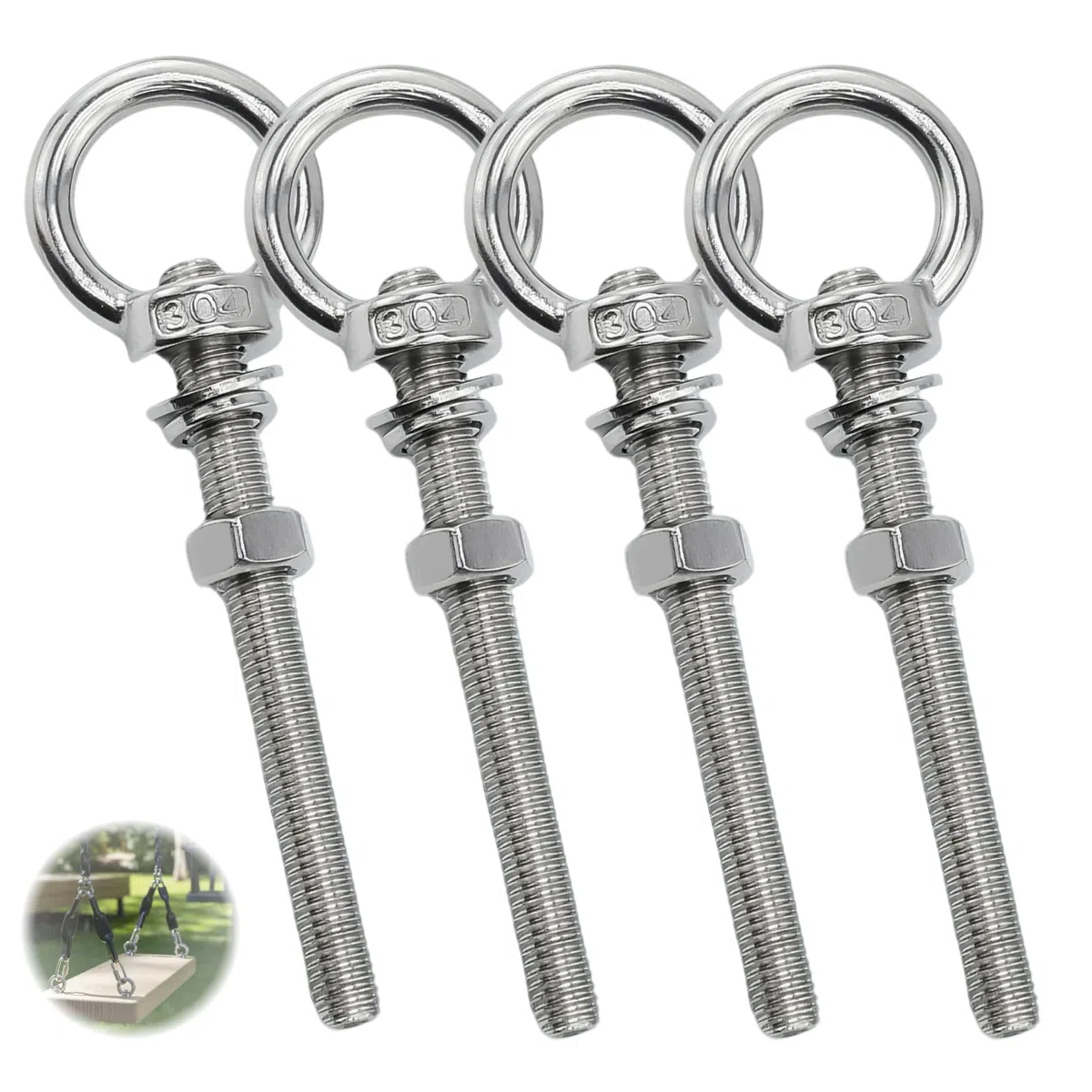 4pcs Piton À Visser M10 Anneau De Levage M10 Crochet À Œil En Acier Inoxydable Charge Lourde Pour Suspension Hamac Chaise Suspendue Balançoire Fixation (Vis à œillet machine – M10 x 100 mm)