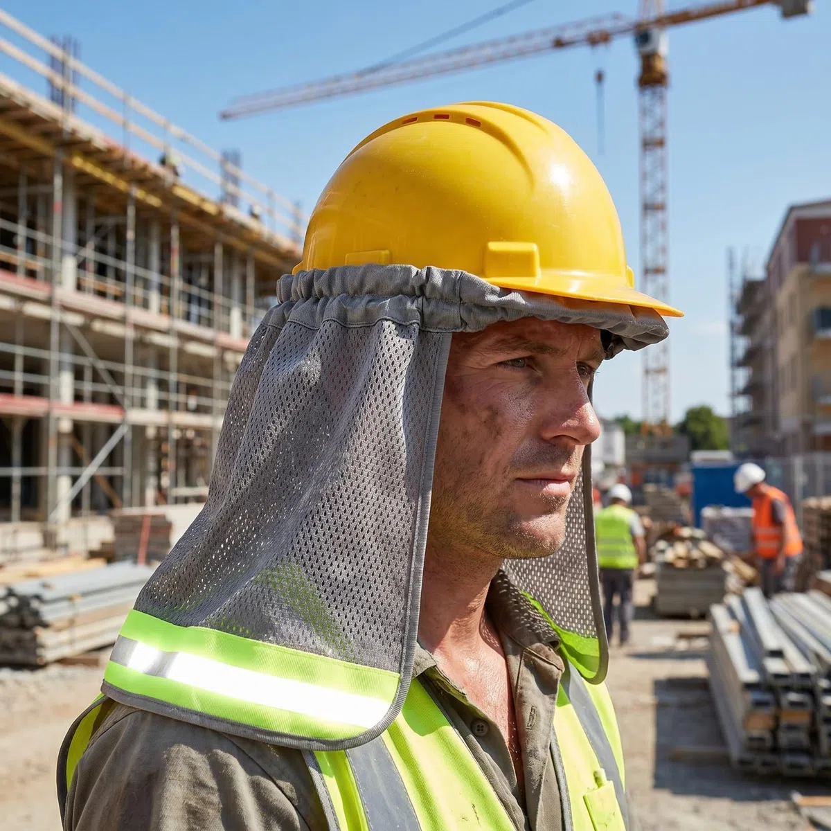 Pare-Soleil pour Casque de Chantier, Protège-Nuque Réfléchissant en Tissu Bird-Eye, Protection Solaire Grise pour Travaux Extérieurs, Accessoire de Sécurité Respirant, 1 Pièce