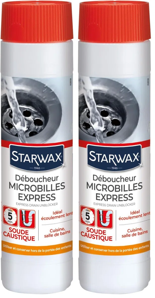 STARWAX Déboucheur Microbilles pour Canalisations - 500g - Idéal pour Déboucher les Canalisations Rapidement - Action Choc - Débouche évier, Lavabo, Douche et Baignoire (Lot de 2)