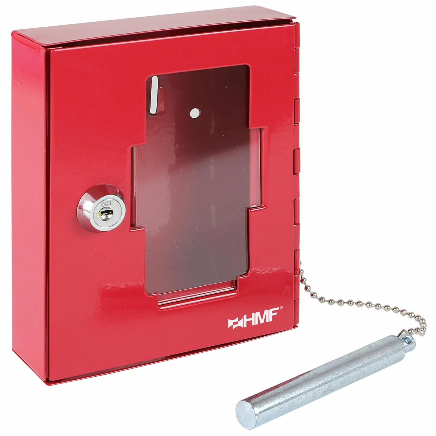 HMF 1021-03 Boîtier pour clé de Secours avec Marteau Brise Glace, 15 x 12 x 4 cm, RAL 3001 Rouge de signalisation