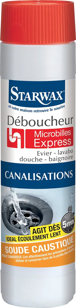 STARWAX Déboucheur Microbilles pour Canalisations - 500g - Idéal pour Déboucher les Canalisations Rapidement - Action Choc - Débouche évier, Lavabo, Douche et Baignoire (Lot de 2)
