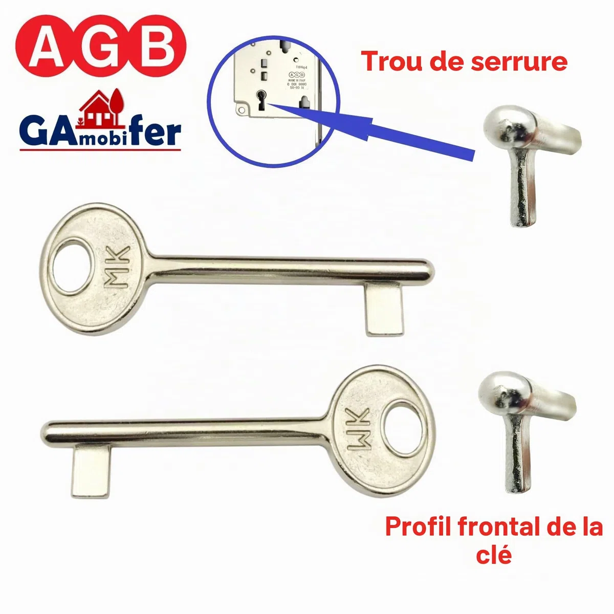 Clé pour serrure AGB interne encastrée (NICKELÉ, PASSEPARTOUT)
