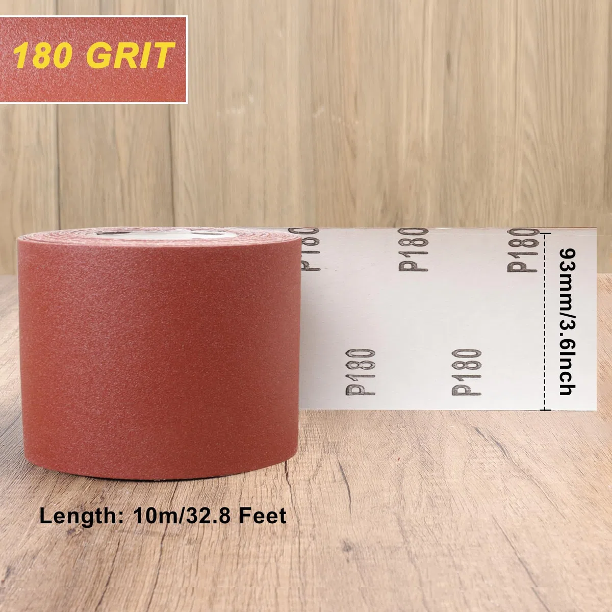 Rouleau de Papier Abrasif Grain 180, 93 mm x 10 m Rouleau Abrasif | pour Ponceuse à Main, Idéal pour Ponçage et Polissage du Métal, Bois, Murs, Peinture et Plastique, Facili da Tagliare.