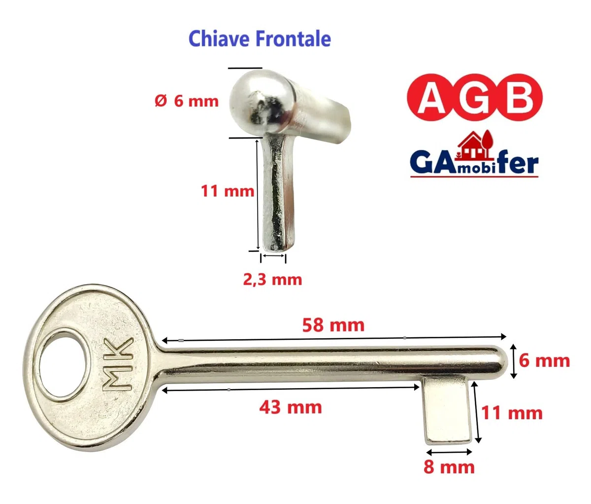 Clé pour serrure AGB interne encastrée (NICKELÉ, PASSEPARTOUT)