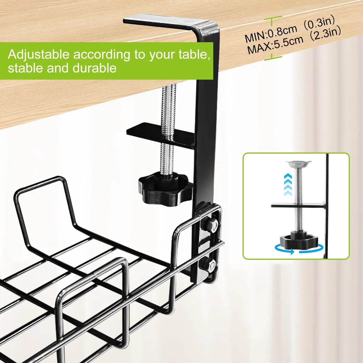 Plateau de Gestion des Câbles sous Le Bureau, Rangement Cable Bureau,étagère de câbles sous Le Bureau pour la Gestion des Fils,Chemin de Câbles en Fil Métallique Panier en métal Robuste,Set de 1 Noir