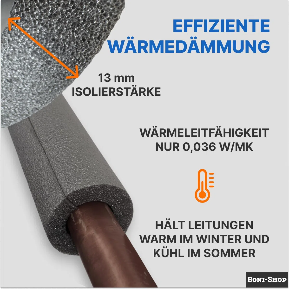 2 m adhésif Isolation du Tube 13 mm Isolation pour Ø12–60 mm Isolation Tuyaux Chauffage. Isolation de Tuyau en Mousse à Cellules Fermées pour Plomberie.