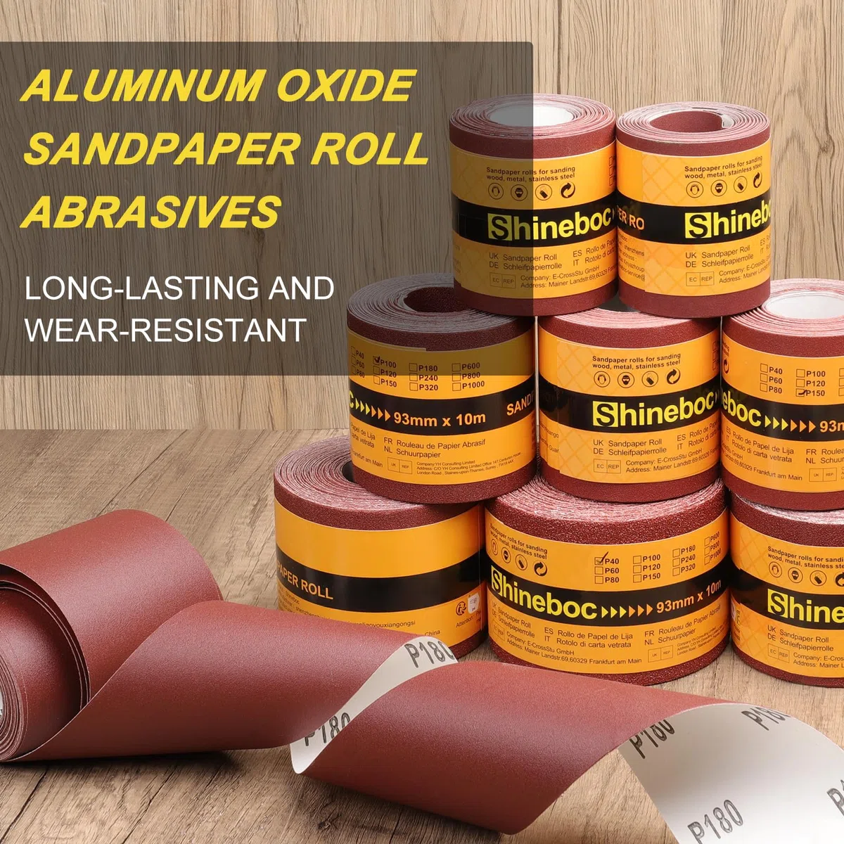 Rouleau de Papier Abrasif Grain 180, 93 mm x 10 m Rouleau Abrasif | pour Ponceuse à Main, Idéal pour Ponçage et Polissage du Métal, Bois, Murs, Peinture et Plastique, Facili da Tagliare.