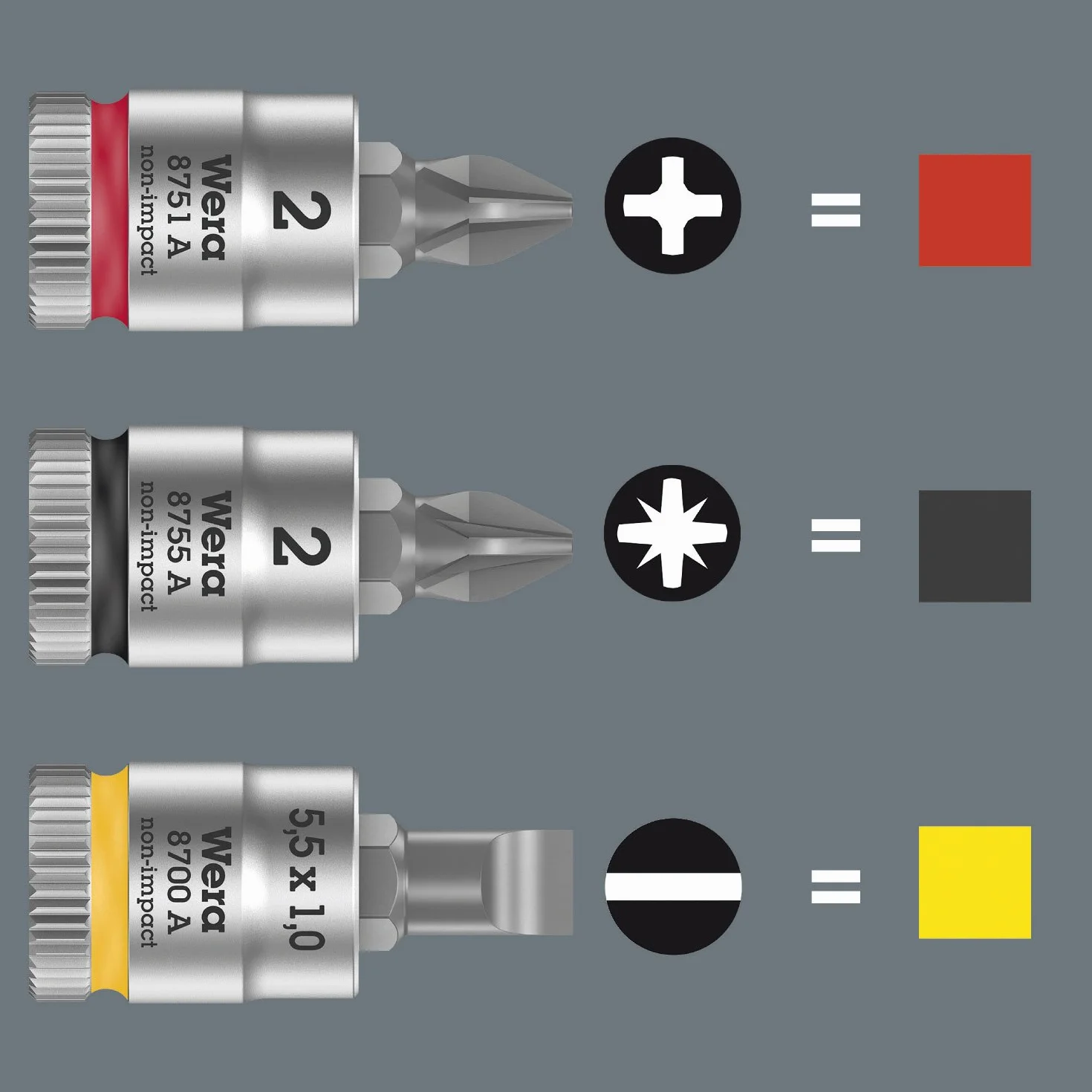 Wera 05003351001 8751 A Douille-Embout Phillips Zyklop à emmanchement 1/4", PH 2 x 28 mm, Rouge