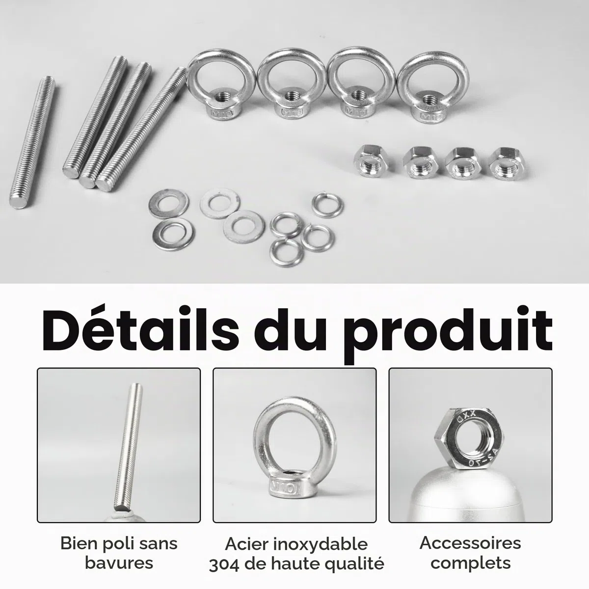 4pcs Piton À Visser M10 Anneau De Levage M10 Crochet À Œil En Acier Inoxydable Charge Lourde Pour Suspension Hamac Chaise Suspendue Balançoire Fixation (Vis à œillet machine – M10 x 100 mm)