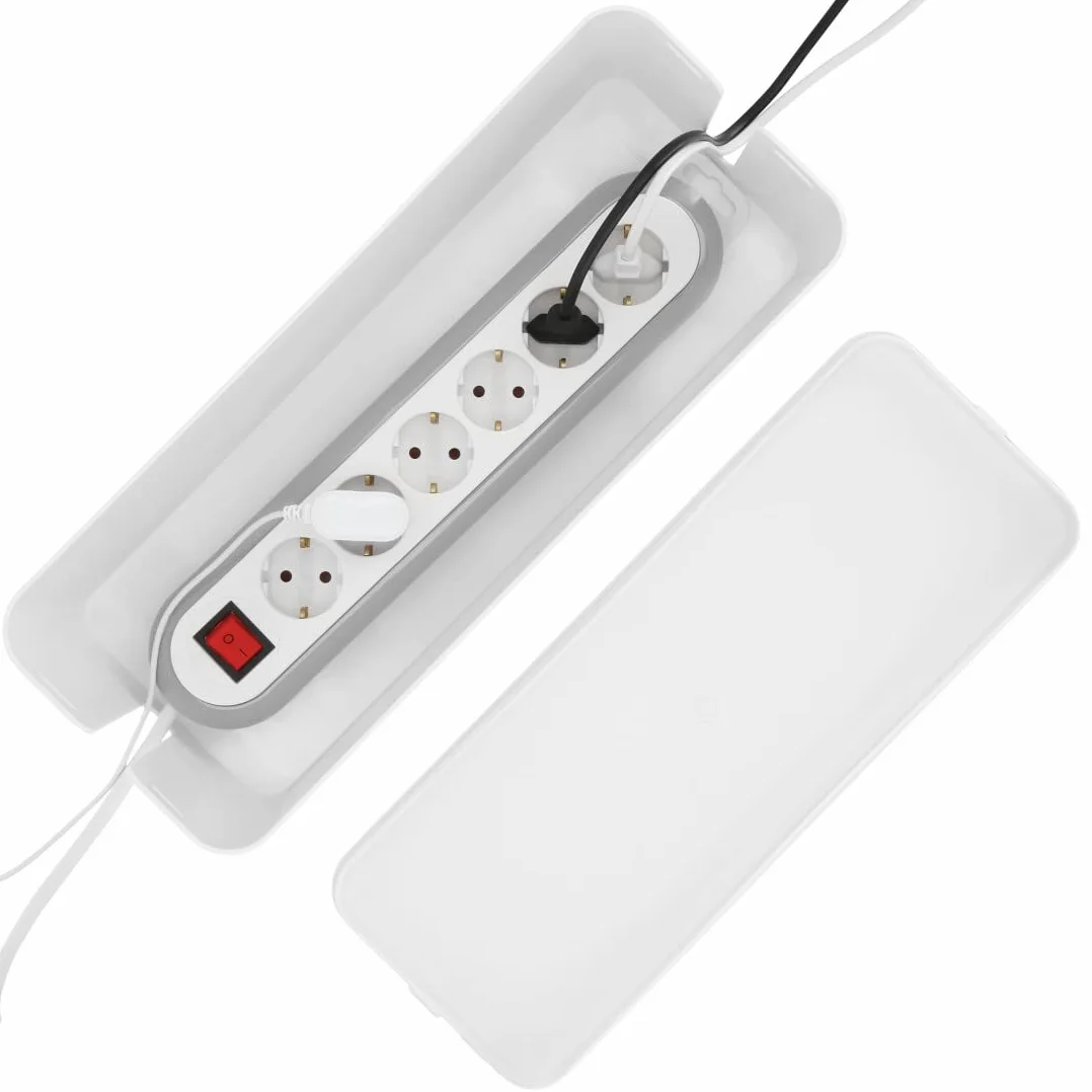 Hama Boîte pour câbles "Maxi" (Boite Rangement pour cables chargeurs et multiprises, boitier cache câbles 40x15,5x13,5cm, pieds en caoutchouc) Blanc 20662