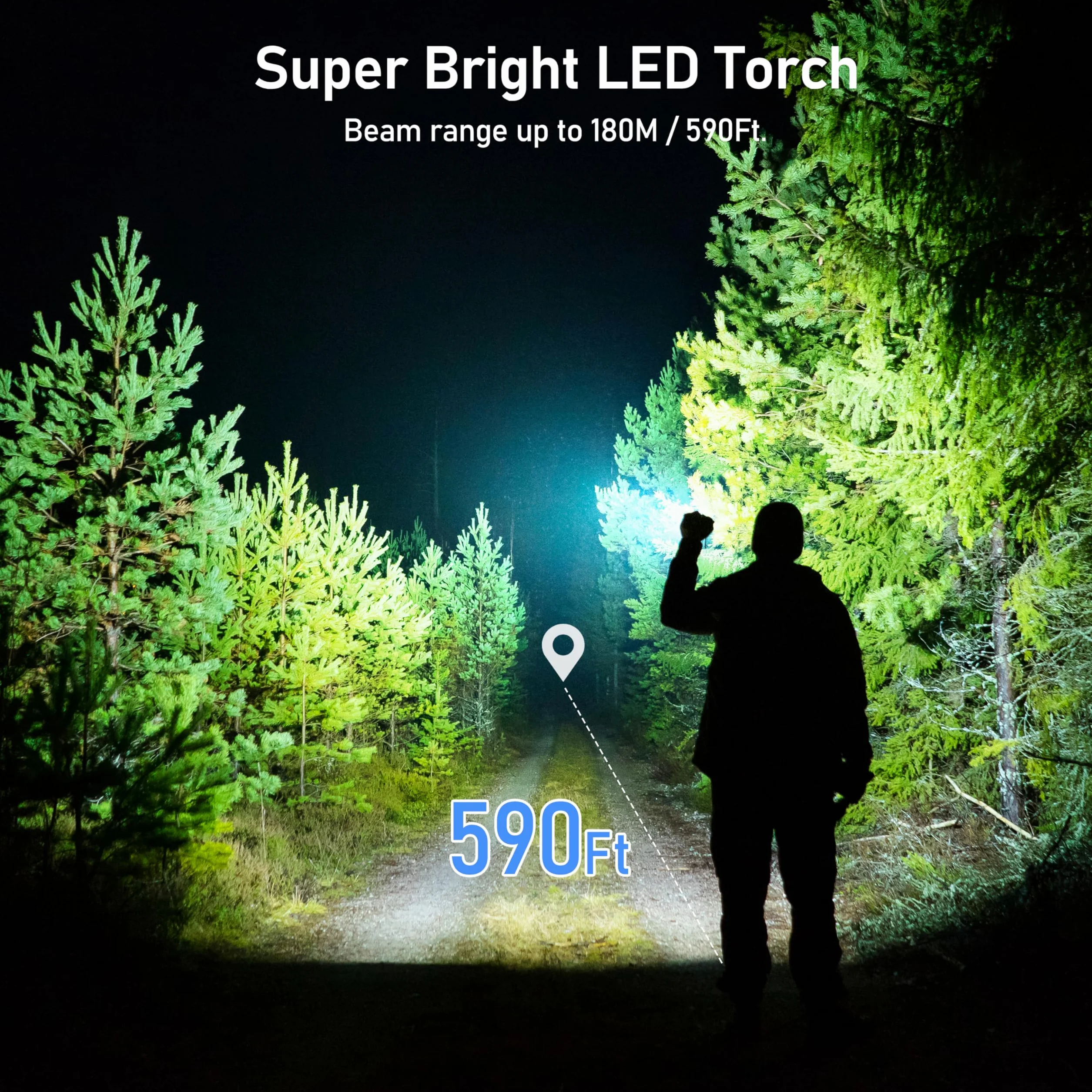 Blukar Lampe Torche LED Rechargeable, [Lot de 2] 2000LM Lampe de Poche LED Ultra Puissante en Aluminium, 4 Modes d'éclairage & Zoomable, Étanche & Longue Durée pour Camping/Randonnée/Urgence