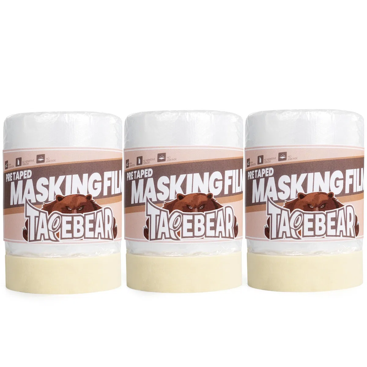 TAPEBEAR Masker Avec Ruban De Masquage, 550mm x 27M Transparente Film Peinture, Ruban Adhésif De Masquage Avec Bâche De Protection En Plastique Pour Protection Sol Meubles, Lot De 3