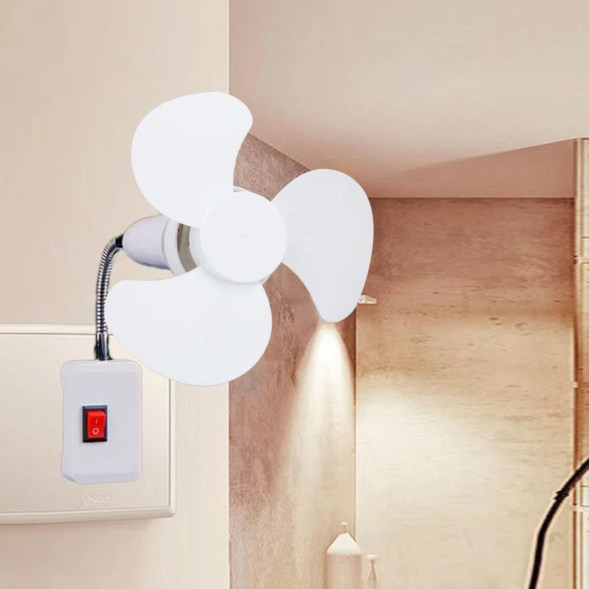 GLOGLOW Mini Ventilateur de Plafond Portable, E27/E26, 15 cm, Installation à Visser, pour Chambre à Coucher, Salon, Cuisine, Camping