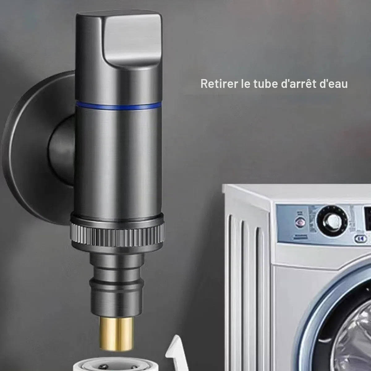 Robinet de machine à laver en laiton avec arrêt d'eau à ouverture rapide valve d'angle - Gris