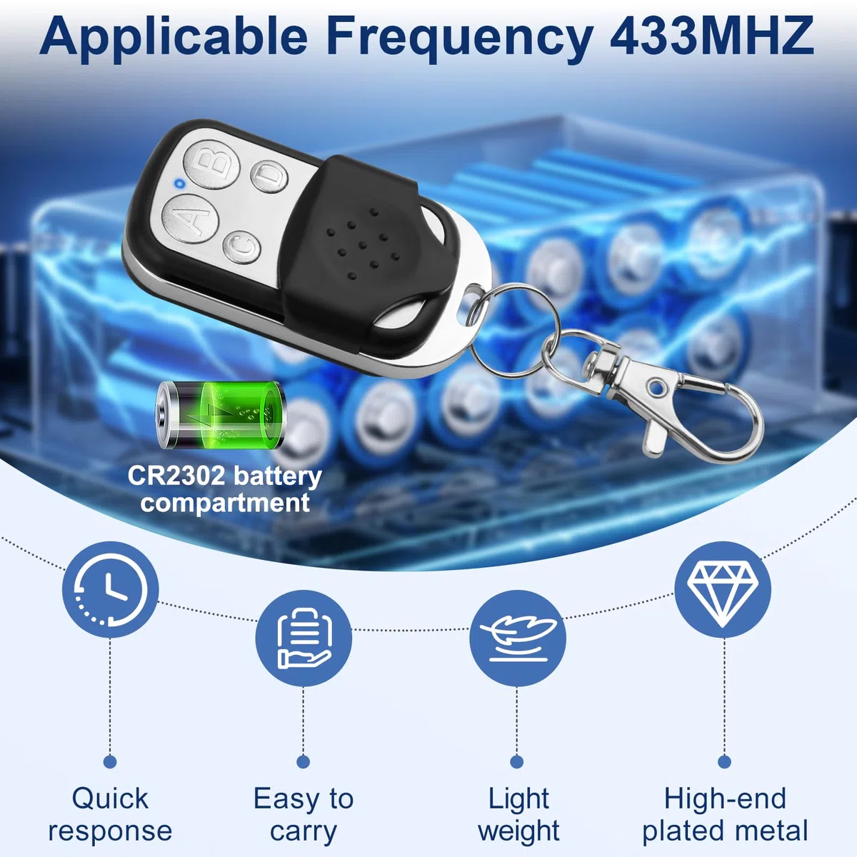 4 Pièces Telecommande Universelle Portail 433,92 MHz télécommande Garage Code Fixe Bip Portail Universelle Sans Fil Compatible 4 Boutons Touches Copieuse pour Voiture et Porte de Garage