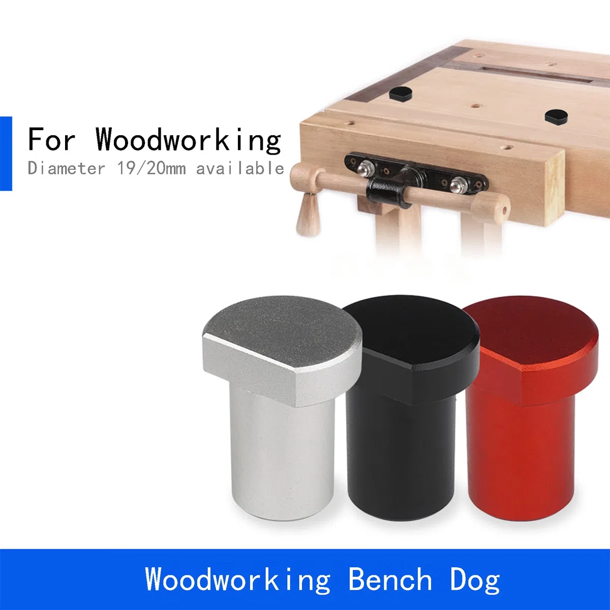 Lot de 6 inserts de frein pour chiens de banc en alliage d'aluminium pour trous de chien de 20 mm, essentiel pour le travail du bois (20 mm, rouge)