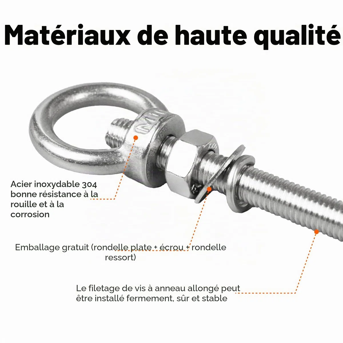 4pcs Piton À Visser M10 Anneau De Levage M10 Crochet À Œil En Acier Inoxydable Charge Lourde Pour Suspension Hamac Chaise Suspendue Balançoire Fixation (Vis à œillet machine – M10 x 100 mm)