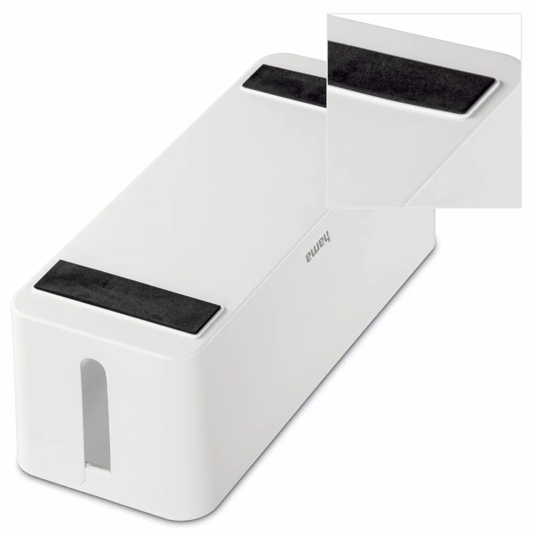 Hama Boîte pour câbles "Maxi" (Boite Rangement pour cables chargeurs et multiprises, boitier cache câbles 40x15,5x13,5cm, pieds en caoutchouc) Blanc 20662