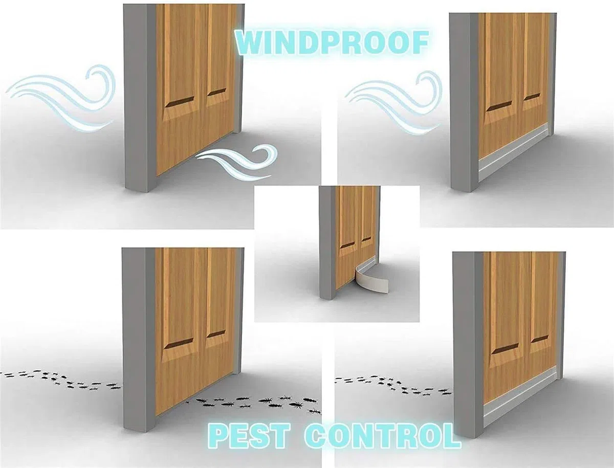 Bas de Porte Adhésif Souple Silicone Isolant，Boudin de Porte Stop Froid Caoutchouc, Prévenir les insectes tels que les cafards et les insectes(blanc)