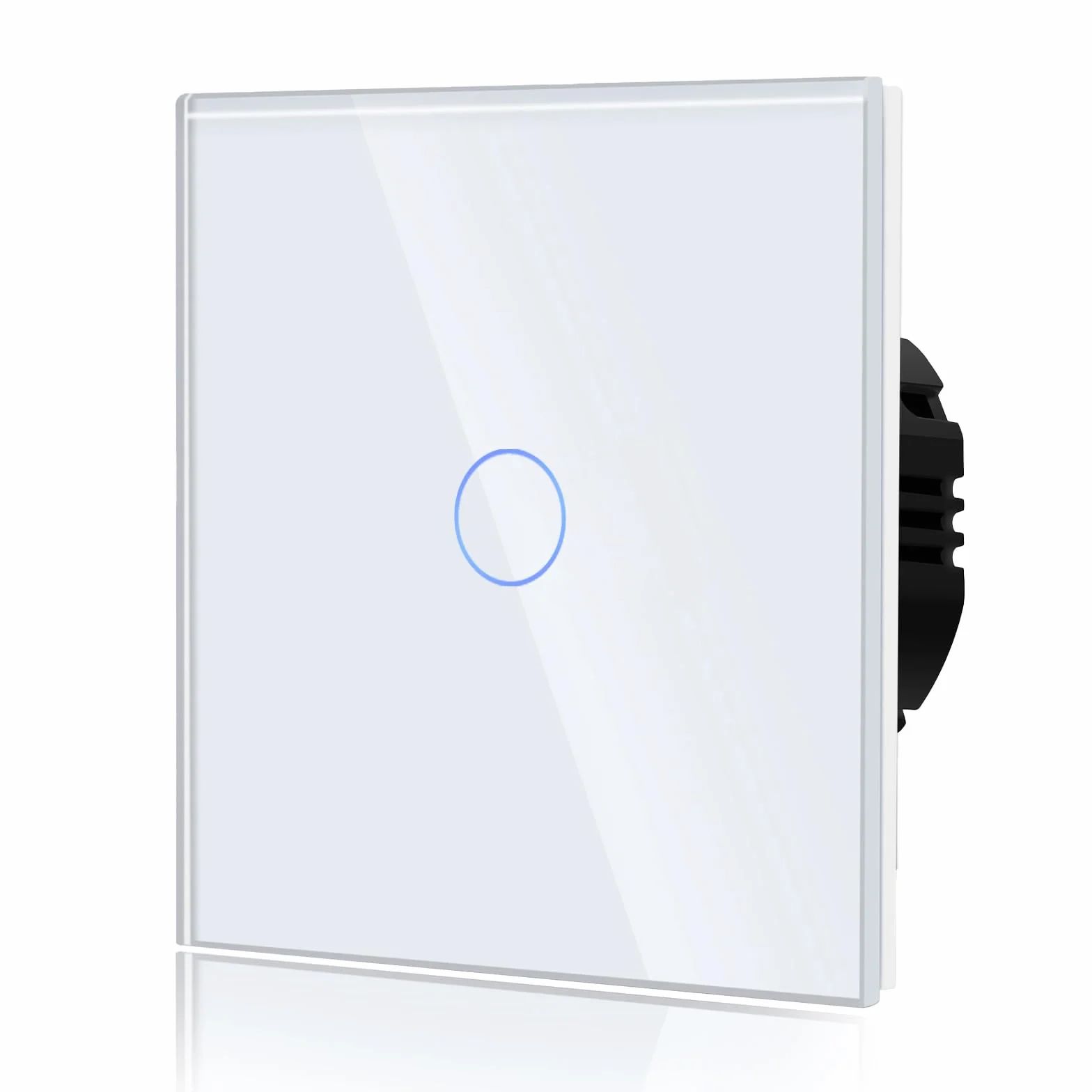 BSEED Interrupteur Tactile Normal Commutateur d'éclairage Mural Compatible avec la lumière LED Écran Tactile en Verre 110V-240V Plaque de Cristal Trempé avec Rétroéclairage Bouton 1 Gang 1 Voie Blanc