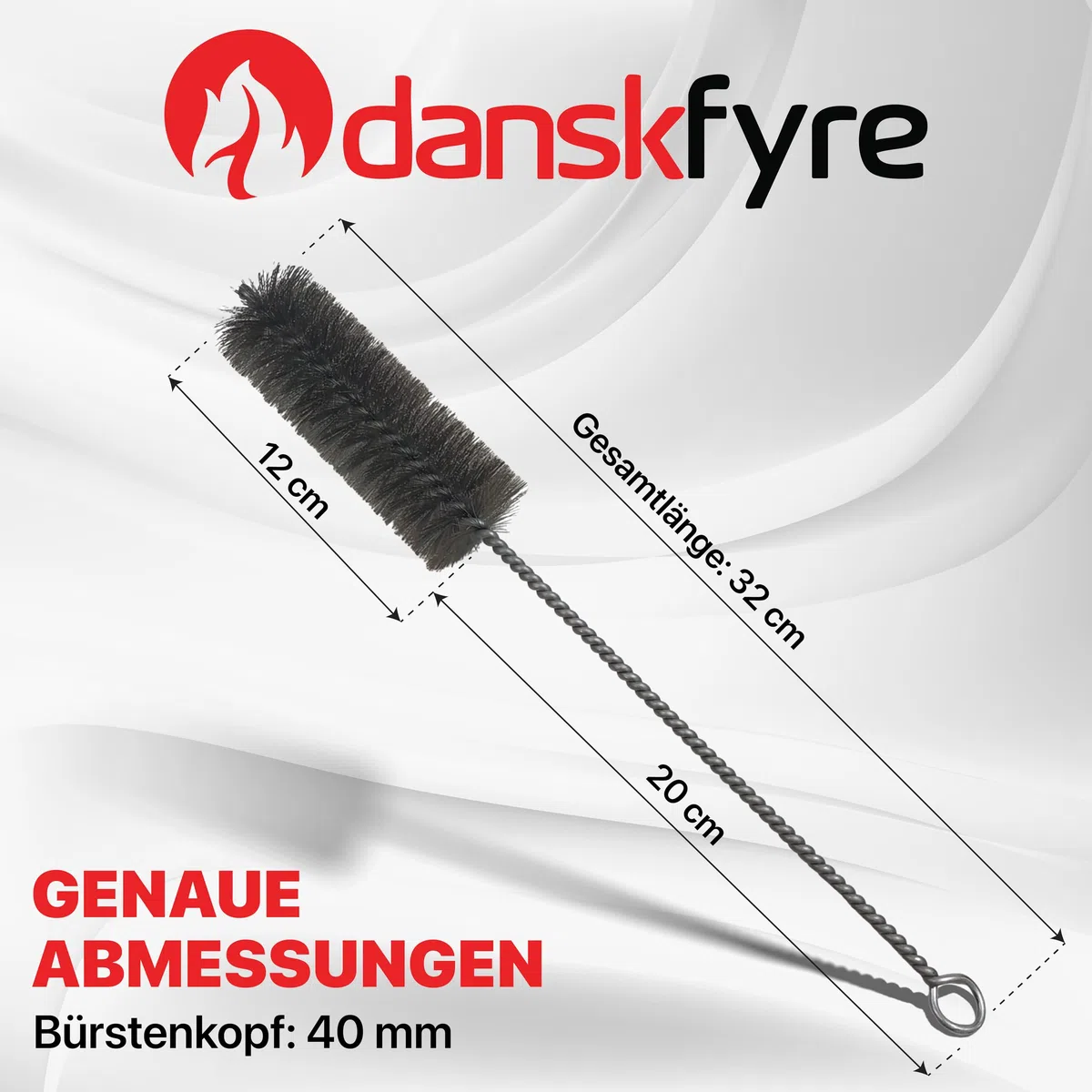 Brosse à tuyau de poêle Ø 40 mm – Outil de nettoyage pour coins difficiles, four et suie, brosse universelle pour cheminée, 32 cm de long