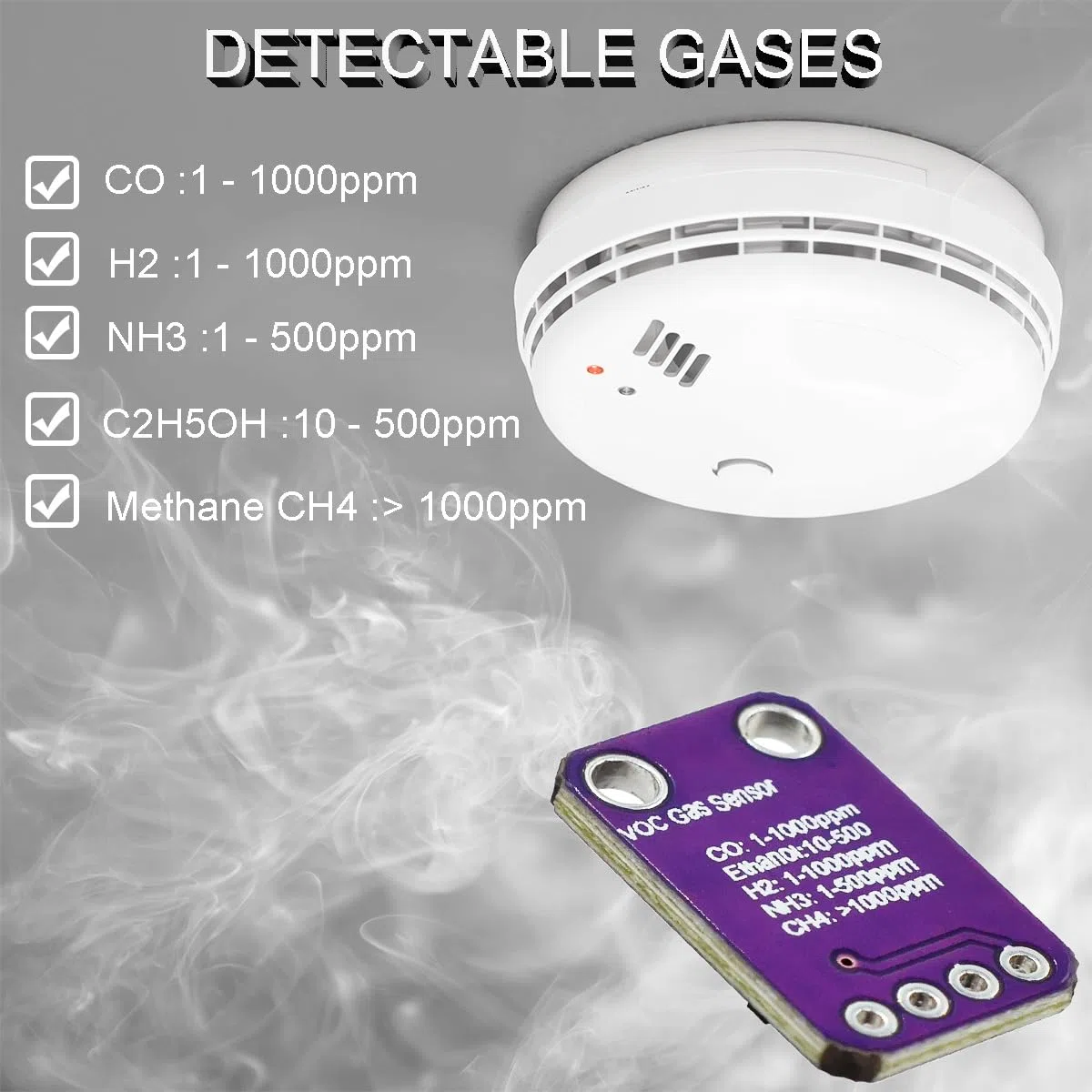 Module capteur de gaz Capteur de qualité d'air Capteur analogique MiCS5524 Détection de gaz CO, Alcool et COV avec câble pour Arduino pour Raspberry Pi
