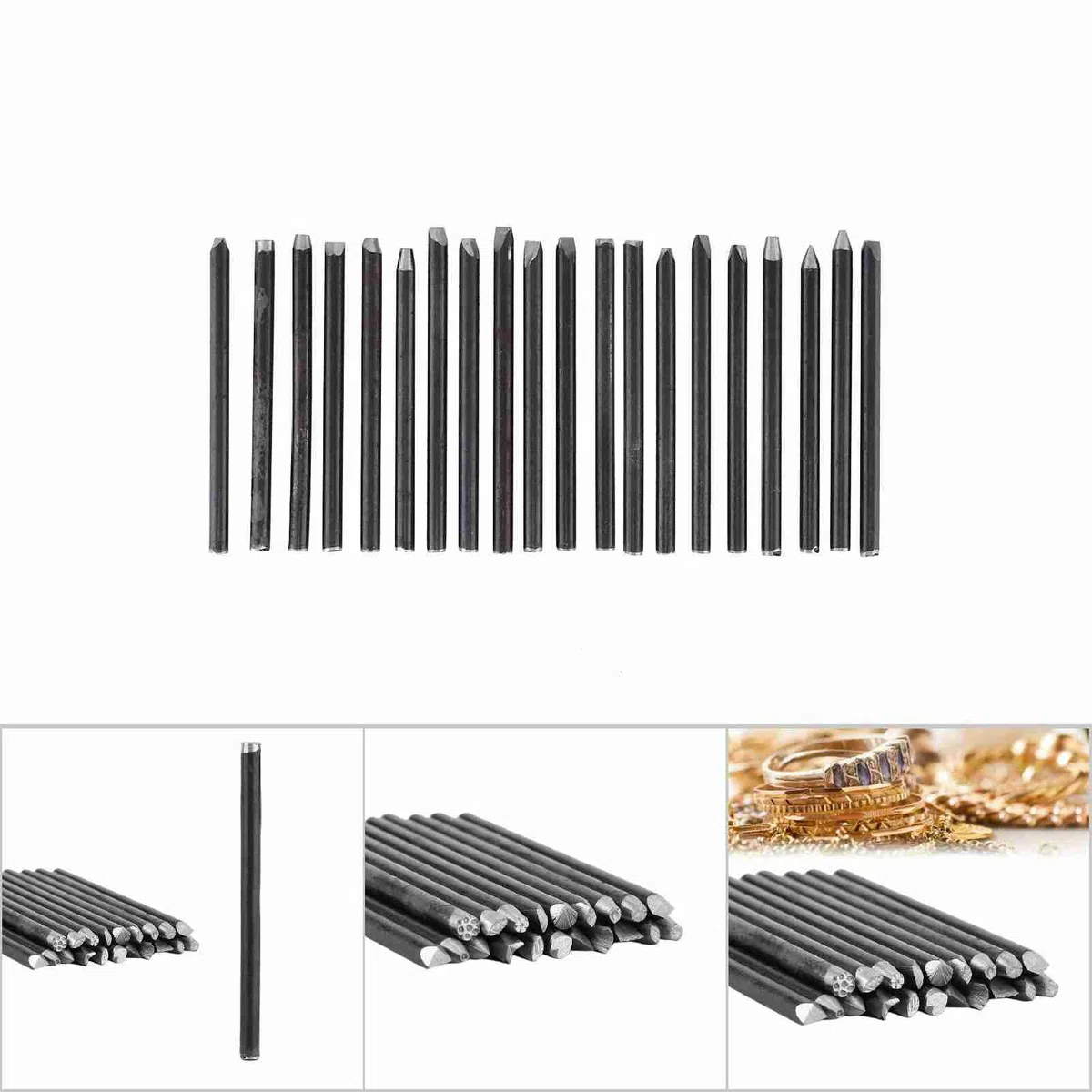 Ausla Jeu de Burins pour Bijouterie 20/16/12 Pièces Outils de Gravure sur Métal pour la Création de Motifs avec Diamètre de Queue de 4mm/6mm Kit D'équipement de Burin, Poinçon et (20PCS)
