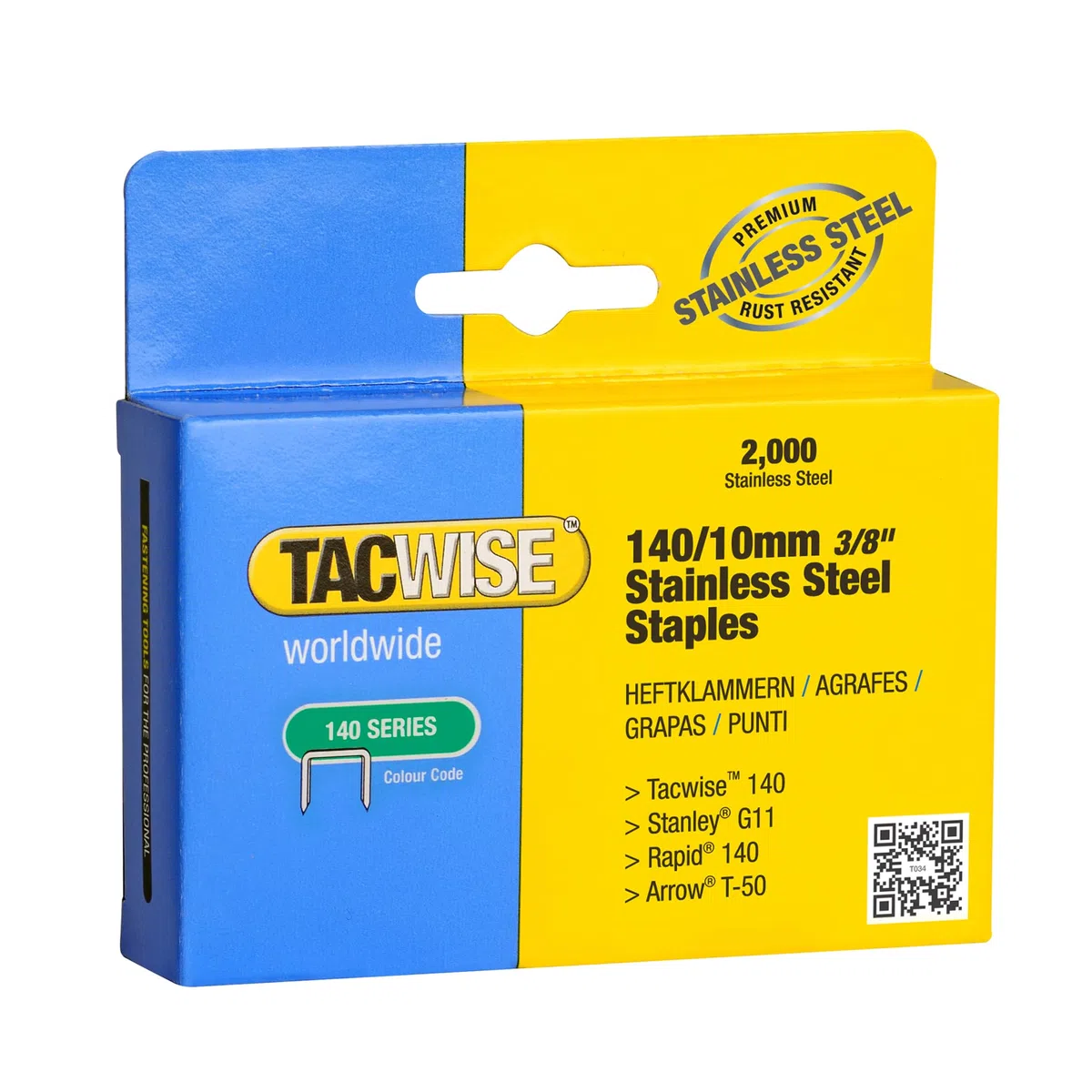 Tacwise 1217 Agrafes Professionnelles en Acier Inoxydable de Type 140/10mm, Lot de 2000