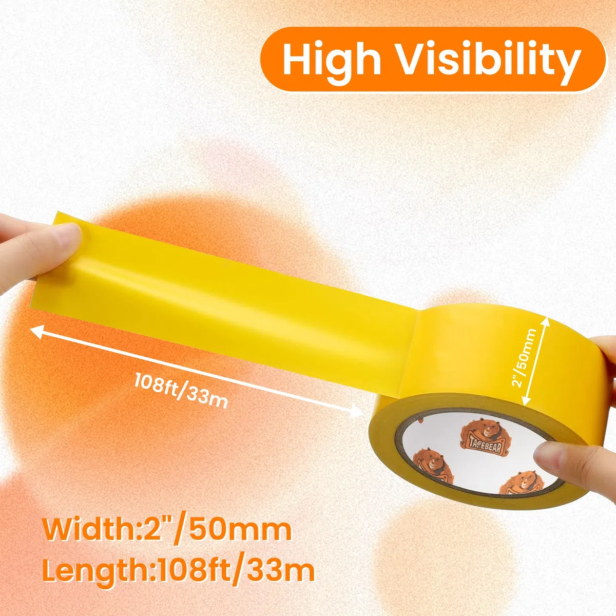 TAPEBEAR Ruban de Sol Jaune - 50mm x 33m, Ruban Vinyle Sécurité Anti-Dérapant pour Marquage (Entrepôt, Gym, Chantiers)