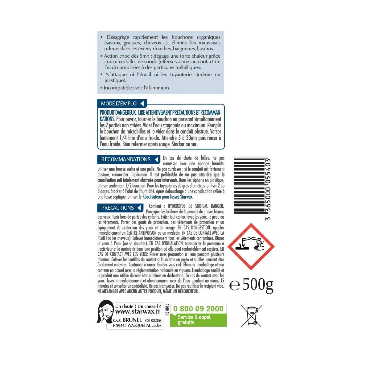 STARWAX Déboucheur Microbilles pour Canalisations - 500g - Idéal pour Déboucher les Canalisations Rapidement - Action Choc - Débouche évier, Lavabo, Douche et Baignoire (Lot de 2)