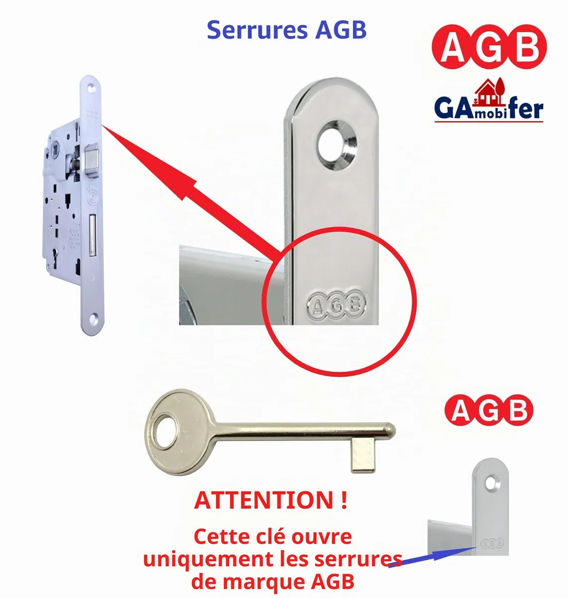 Clé pour serrure AGB interne encastrée (NICKELÉ, PASSEPARTOUT)